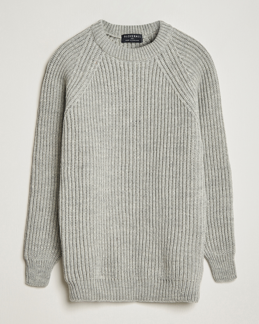 Heren | Truien | Gloverall | Fisherman Rib Chunky Wool Crew Neck Light Grey