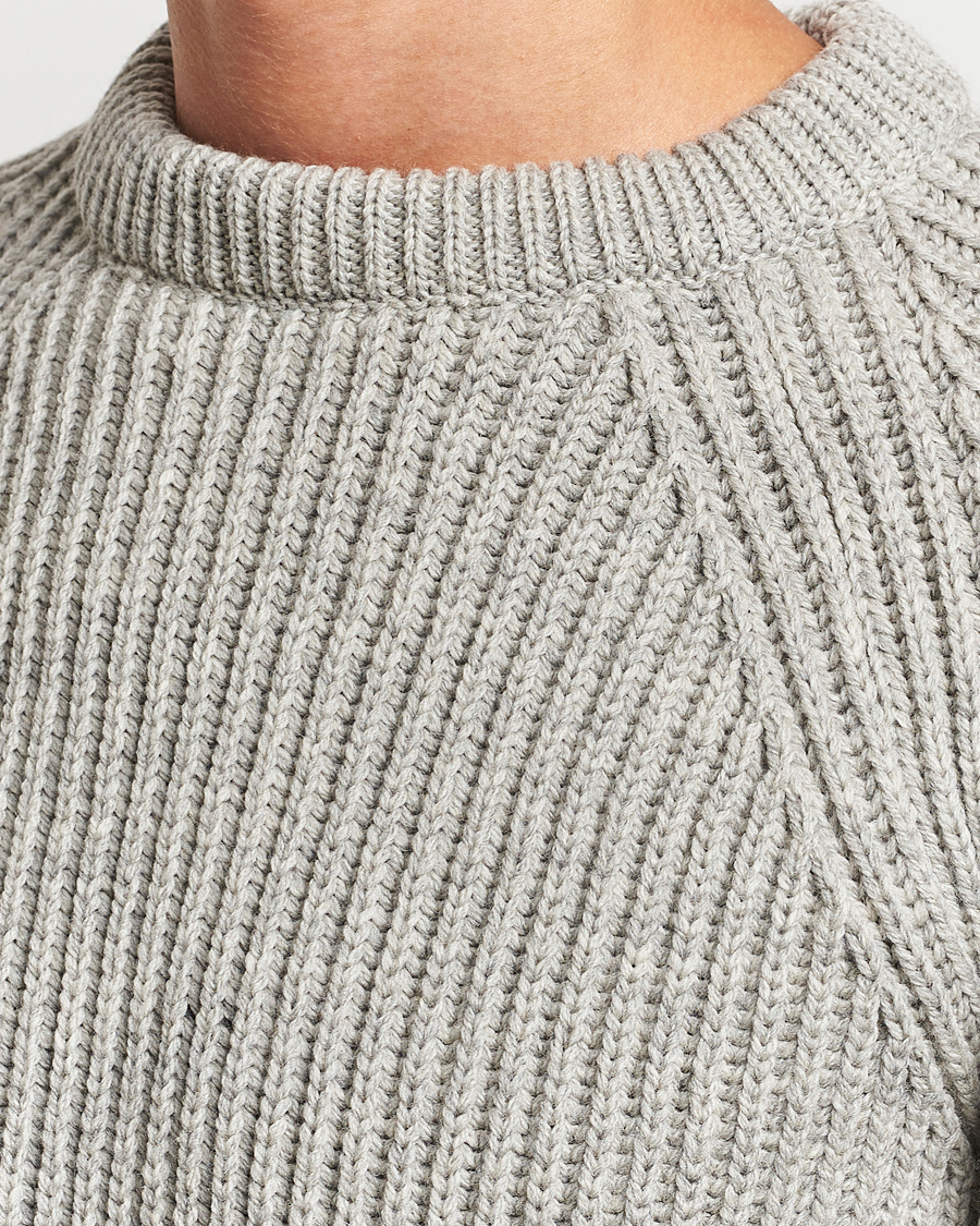 Heren | Truien | Gloverall | Fisherman Rib Chunky Wool Crew Neck Light Grey