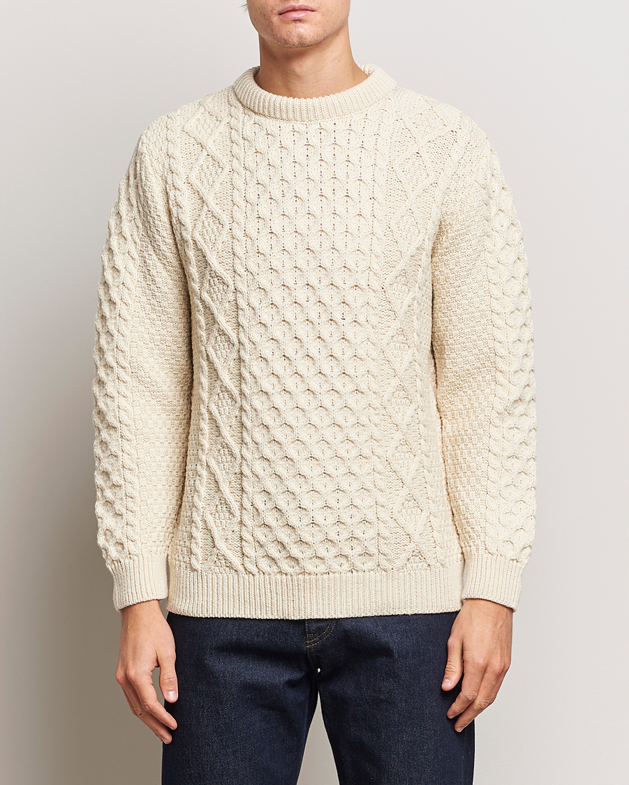 Heren | Gloverall | Gloverall | Merino Wool Aran Cable Knitted Crew Neck Ecru