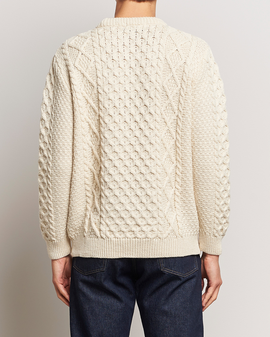 Heren | Truien | Gloverall | Merino Wool Aran Cable Knitted Crew Neck Ecru