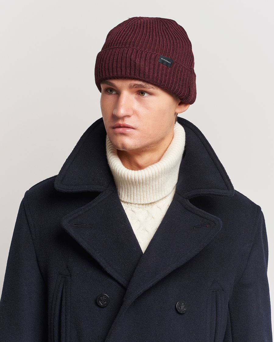 Heren | Gloverall | Gloverall | Fisherman Lambswool Beanie Burgundy