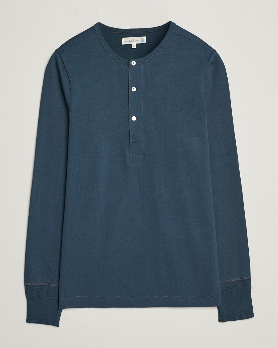 Heren | Truien | Merz b. Schwanen | Classic Organic Cotton Henley Mineral Blue