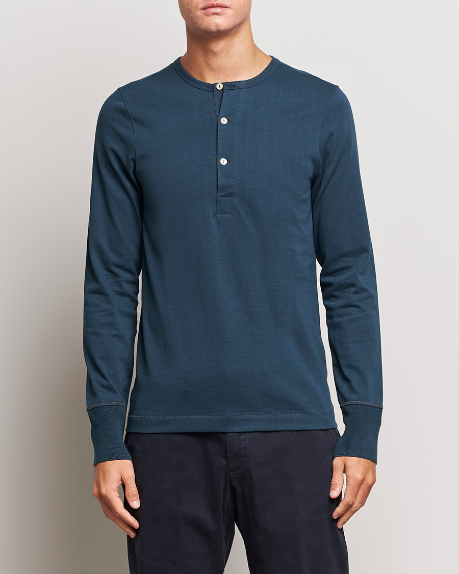 Heren | Truien | Merz b. Schwanen | Classic Organic Cotton Henley Mineral Blue