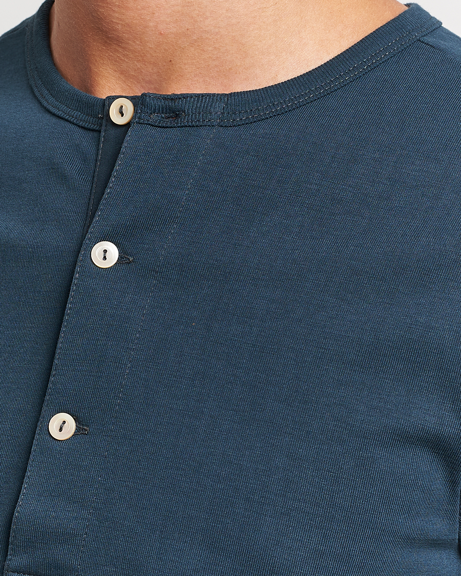 Heren | Truien | Merz b. Schwanen | Classic Organic Cotton Henley Mineral Blue