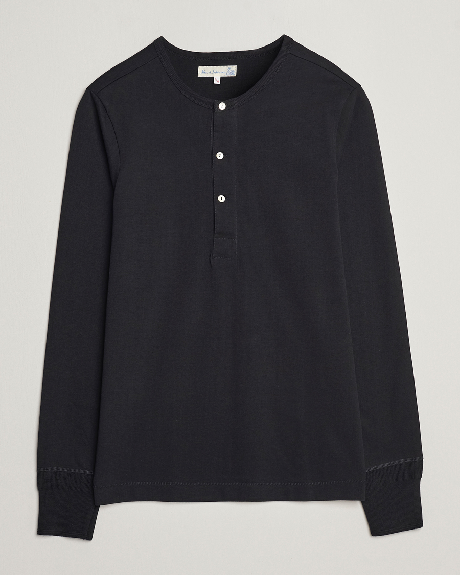 Heren | Truien | Merz b. Schwanen | Classic Organic Cotton Henley Sweater Black