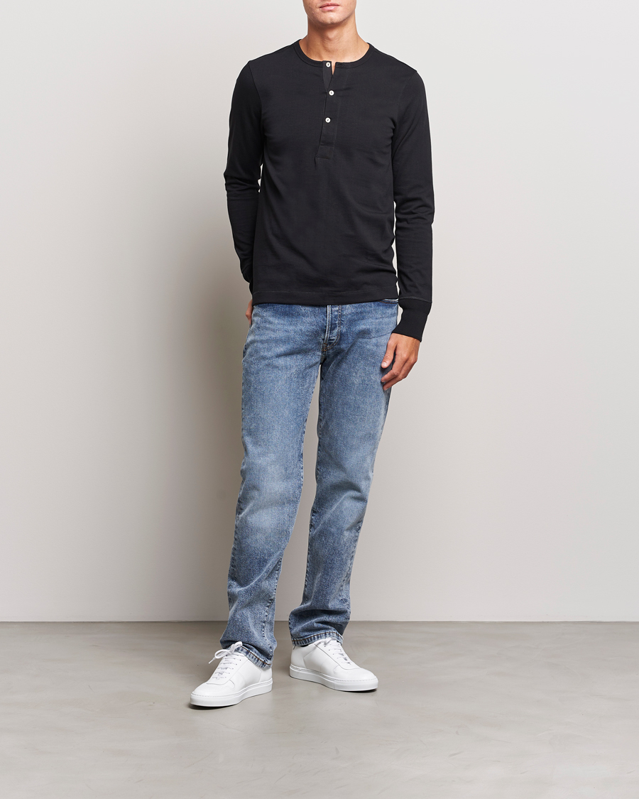Heren | Truien | Merz b. Schwanen | Classic Organic Cotton Henley Sweater Black