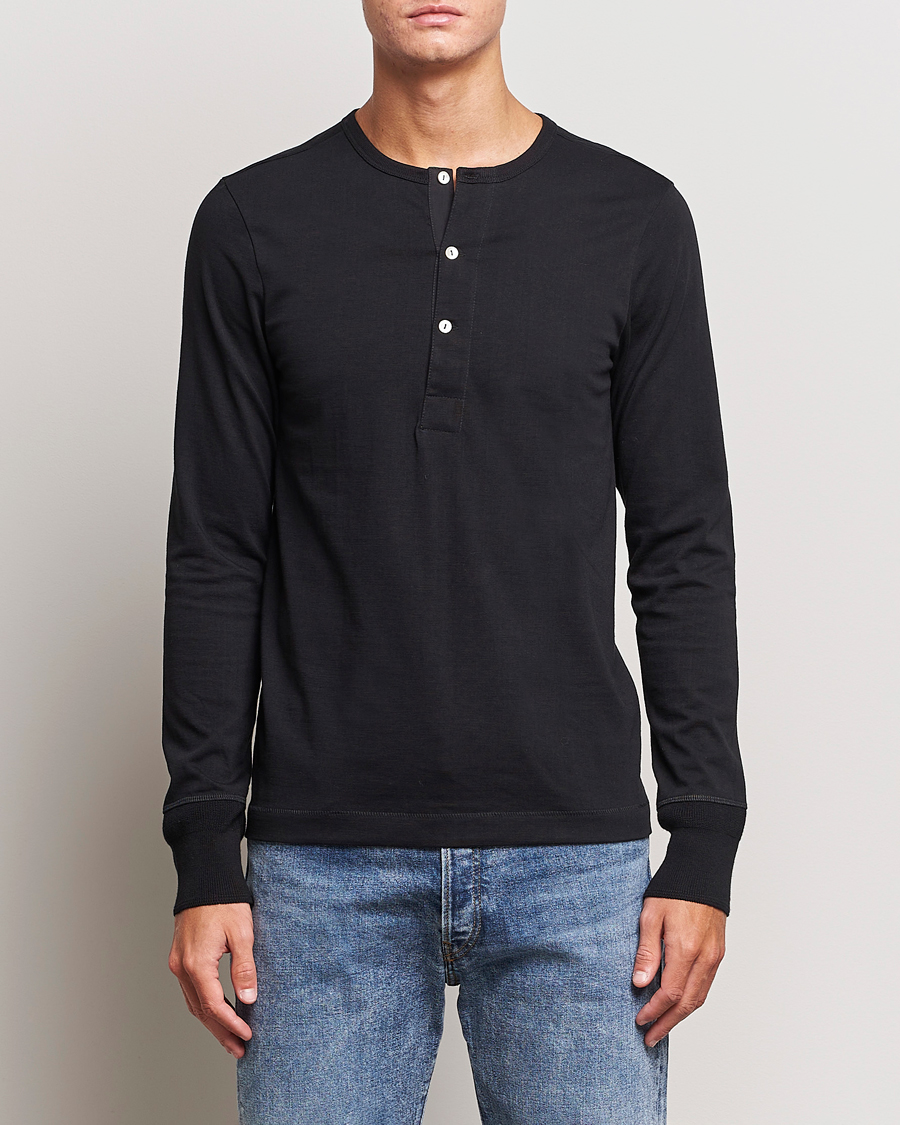 Heren | Truien | Merz b. Schwanen | Classic Organic Cotton Henley Sweater Black