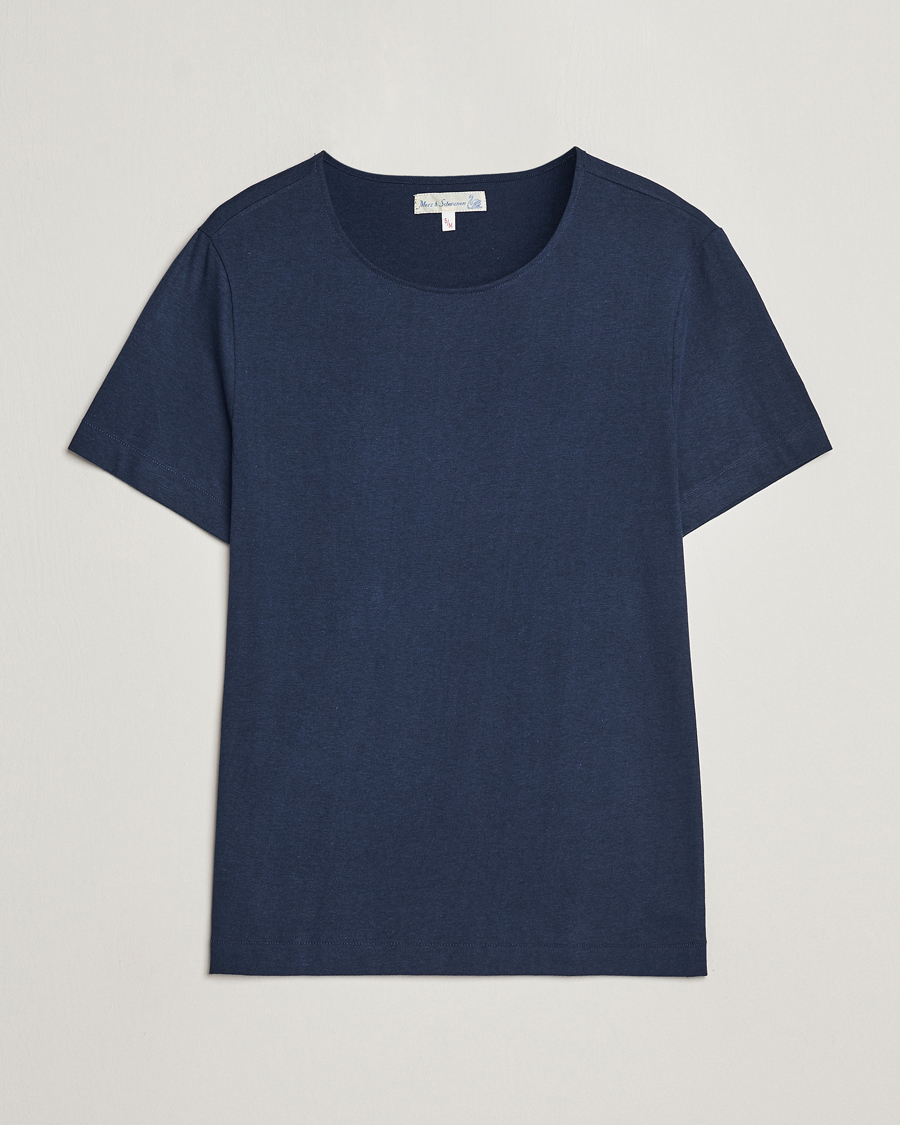 Heren | T-shirts | Merz b. Schwanen | 1920s Loopwheeled T-shirt Ink Blue
