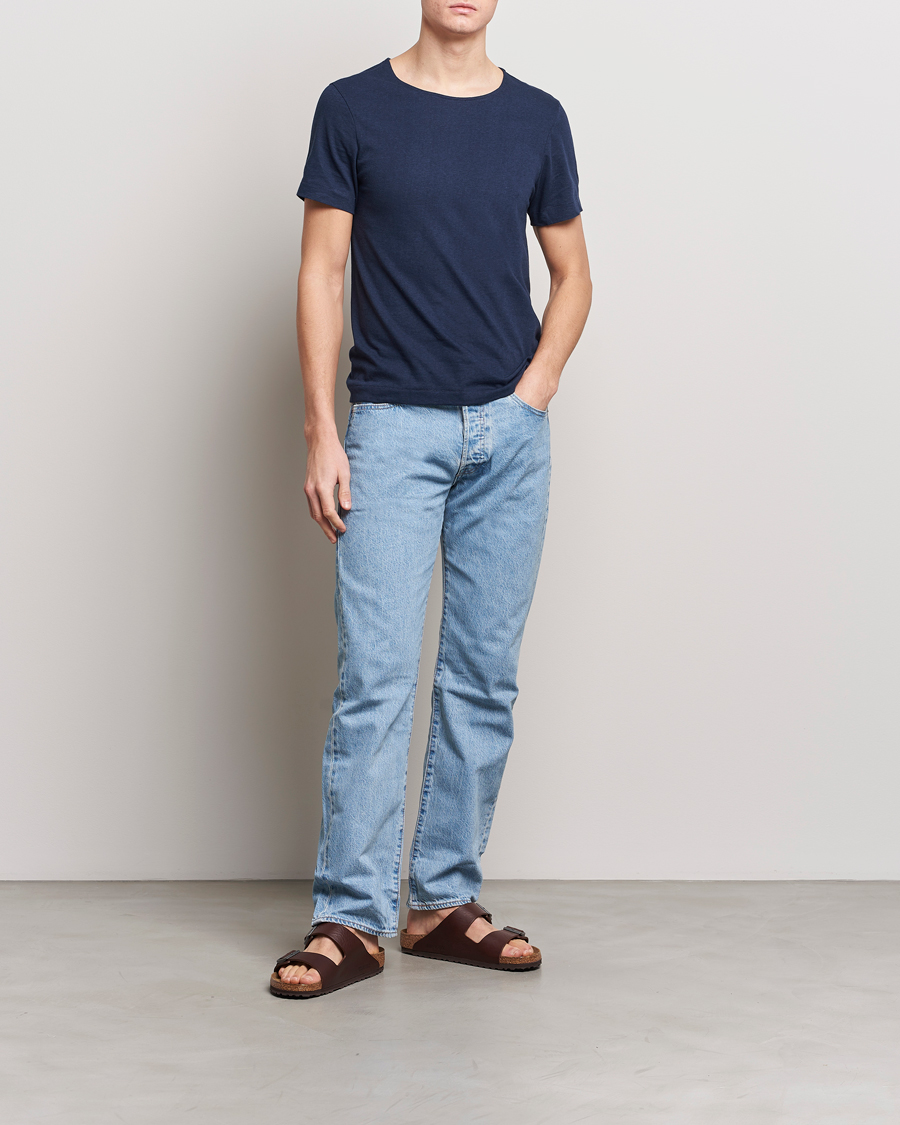 Heren | T-shirts | Merz b. Schwanen | 1920s Loopwheeled T-shirt Ink Blue