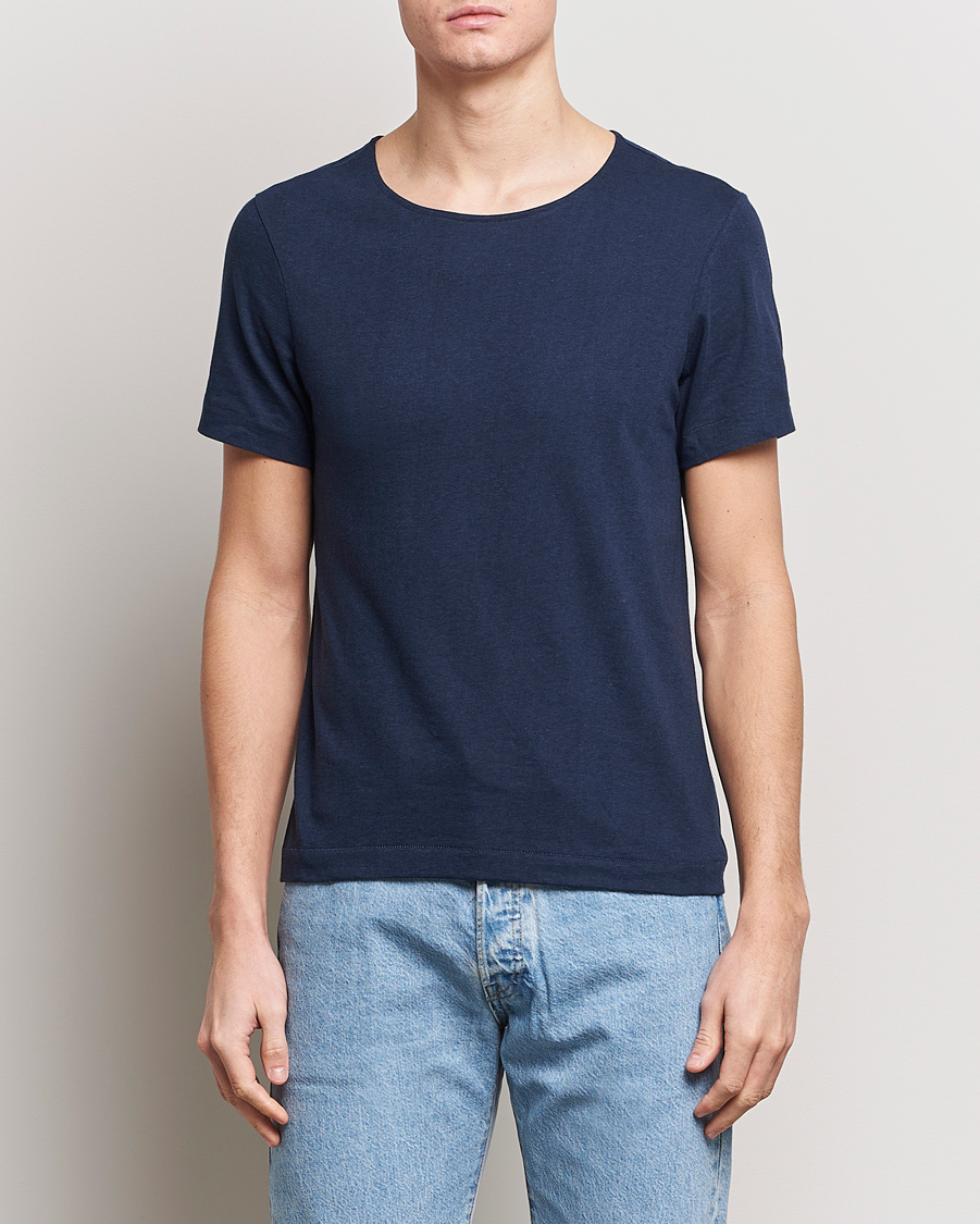 Heren | T-shirts | Merz b. Schwanen | 1920s Loopwheeled T-shirt Ink Blue