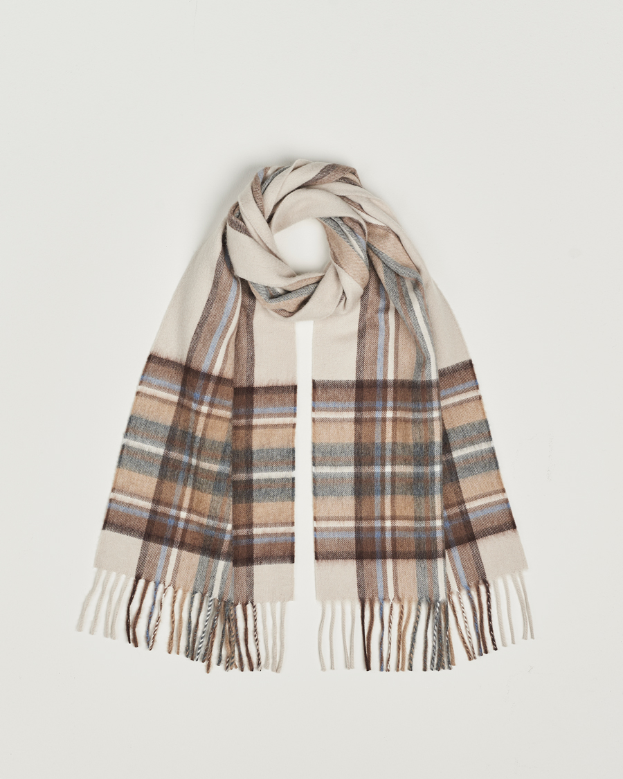Heren | Begg & Co Striped/Checked Cashmere Scarf 30*160cm Natural Jean | Begg & Co | Striped/Checked Cashmere Scarf 30*160cm Natural Jean