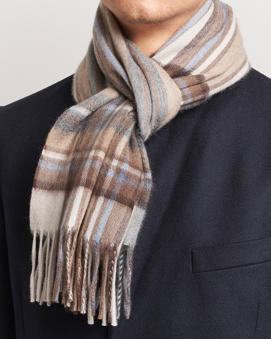 Heren | Begg & Co Striped/Checked Cashmere Scarf 30*160cm Natural Jean | Begg & Co | Striped/Checked Cashmere Scarf 30*160cm Natural Jean