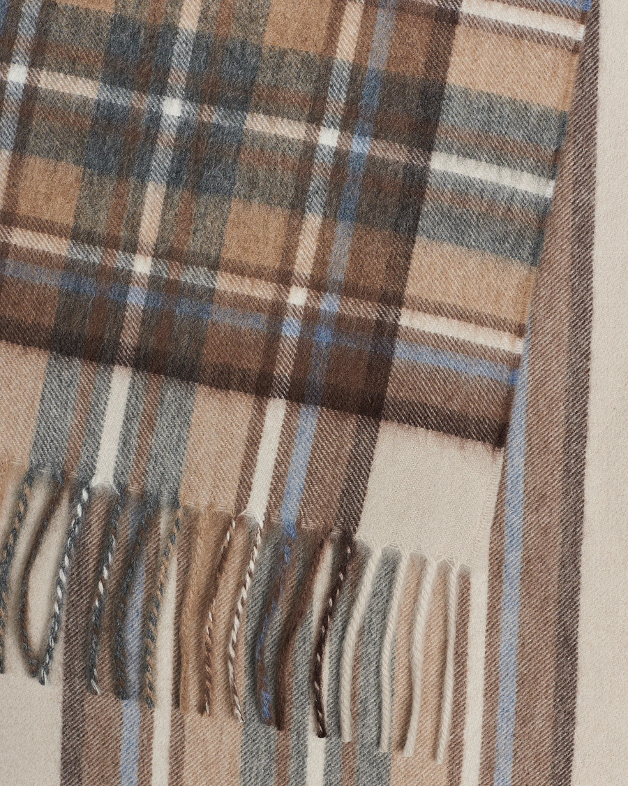 Heren | Begg & Co Striped/Checked Cashmere Scarf 30*160cm Natural Jean | Begg & Co | Striped/Checked Cashmere Scarf 30*160cm Natural Jean