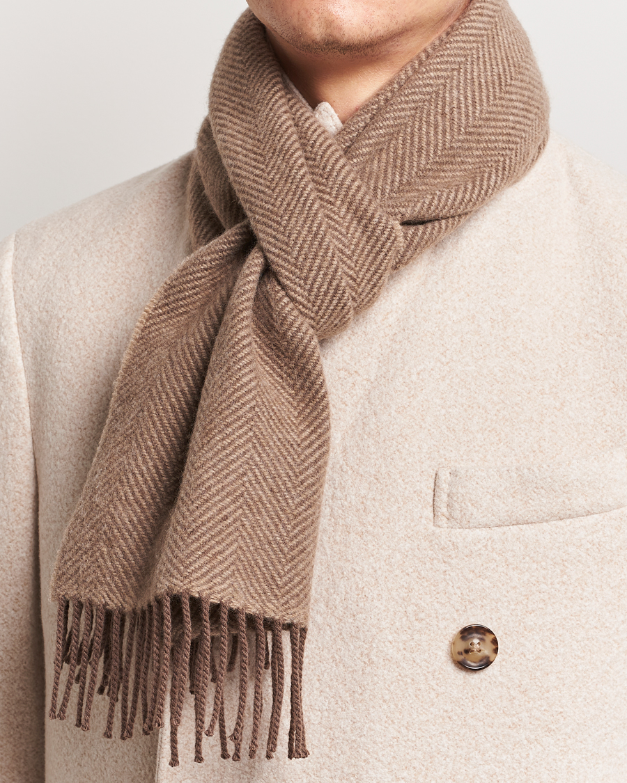 Heren |  | Begg & Co | Herringbone Cashmere Scarf 30*170cm Mink