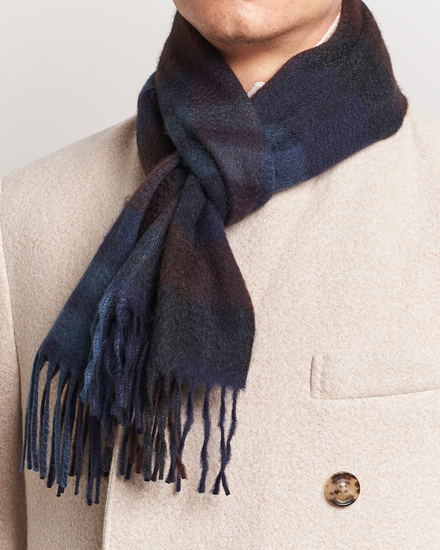 Heren | Best of British | Begg & Co | Checked Cashmere Scarf 30*160cm Navy Slate