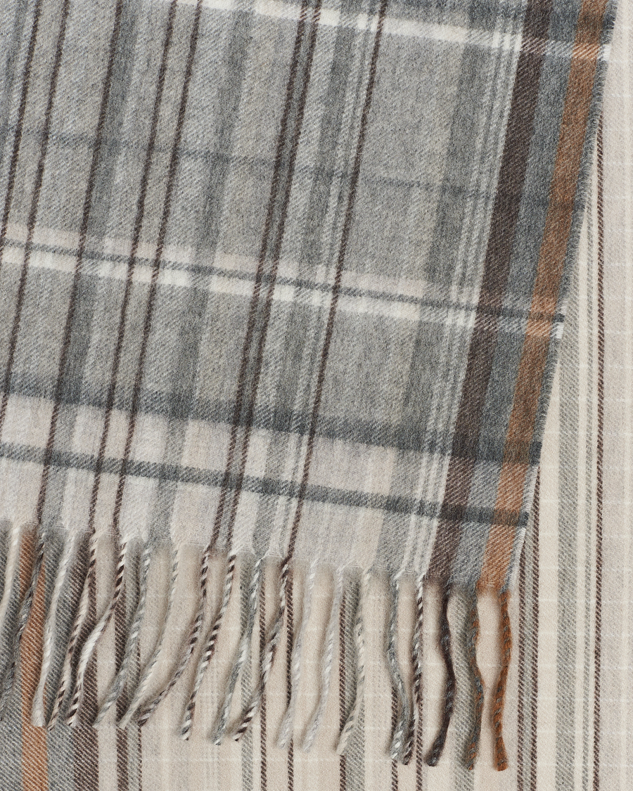 Heren | Begg & Co Striped/Checked Cashmere Scarf 36*183cm Natural Grey | Begg & Co | Striped/Checked Cashmere Scarf 36*183cm Natural Grey