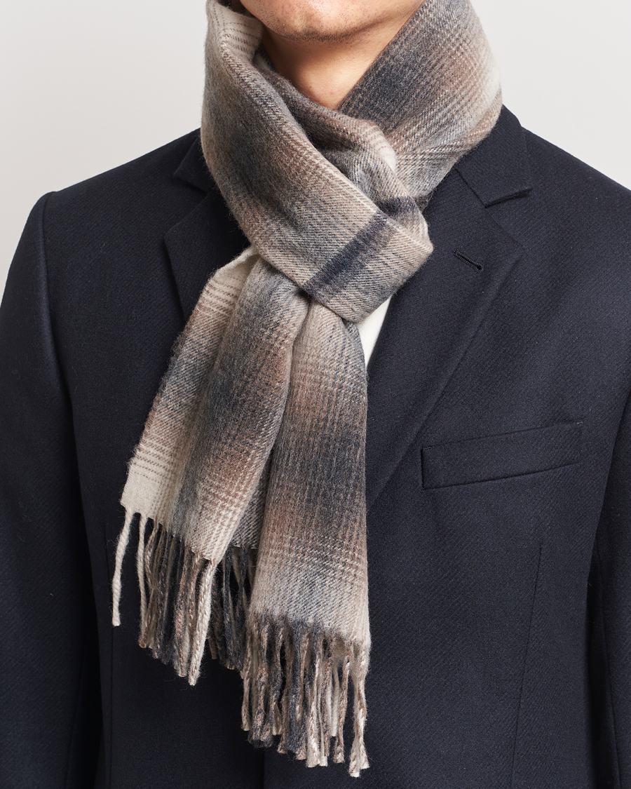 Heren |  | Begg & Co | Wool/Cashmere Shadow Check Scarf 32*180cm Natural Grey