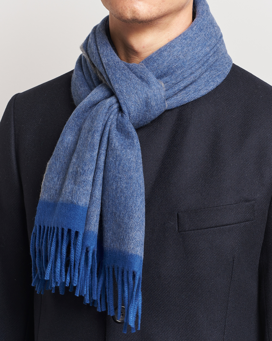 Heren |  | Begg & Co | Solid Board Wool/Cashmere Scarf Blue Grey