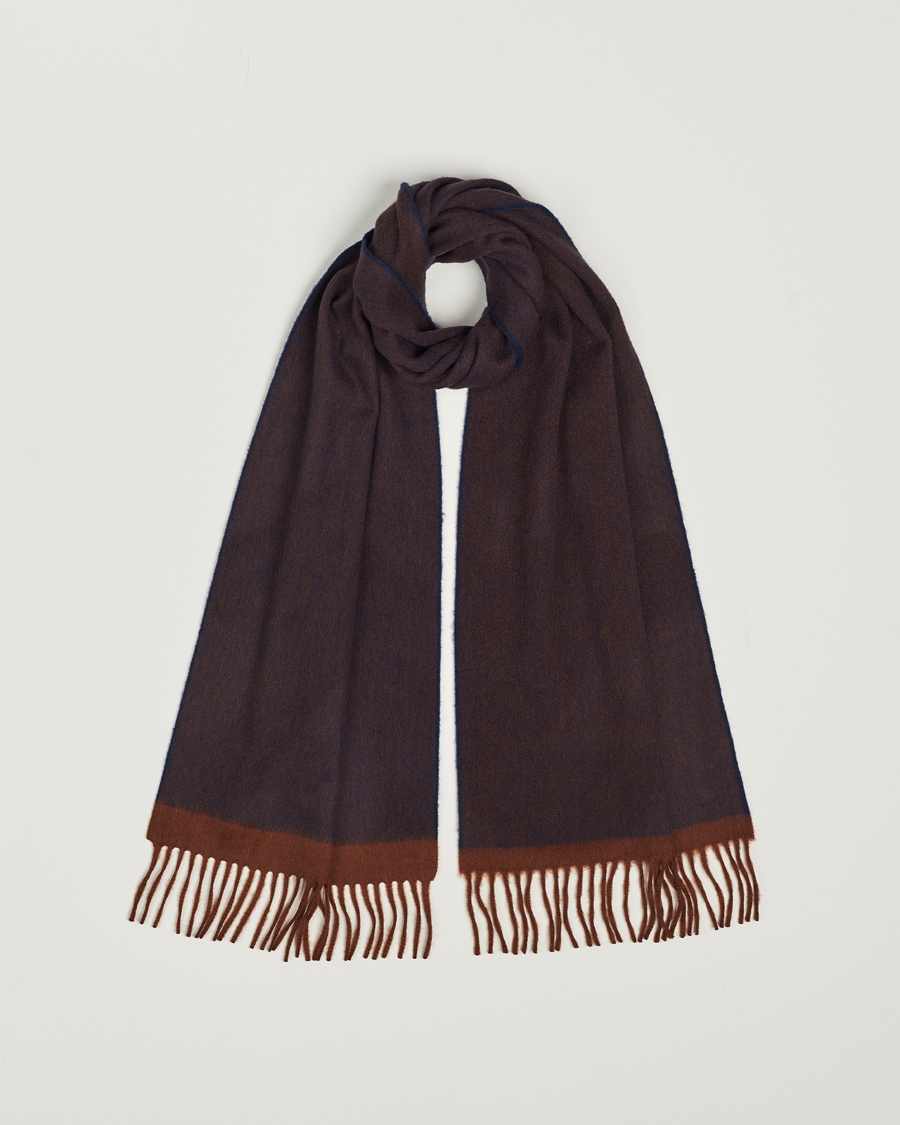 Heren | Sjaals | Begg & Co | Solid Board Wool/Cashmere Scarf Navy Chocolate