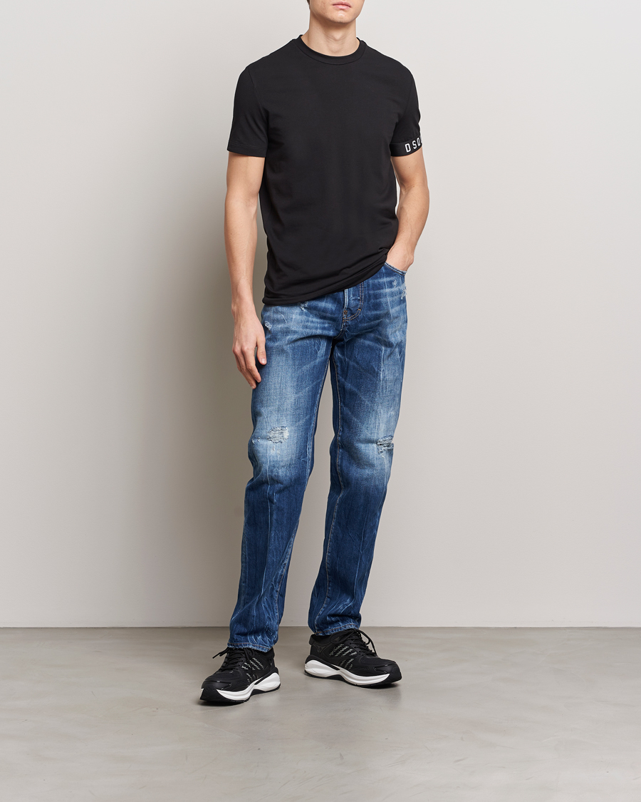 Heren | T-shirts | Dsquared2 | Taped Logo Crew Neck T-Shirt Black/White