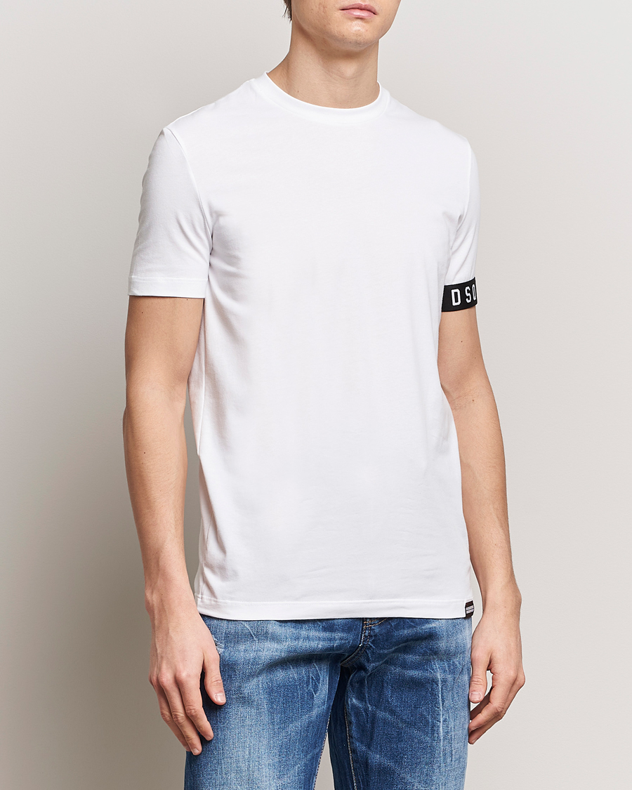 Heren | T-shirts met korte mouwen | Dsquared2 | Taped Logo Crew Neck T-Shirt White/Black