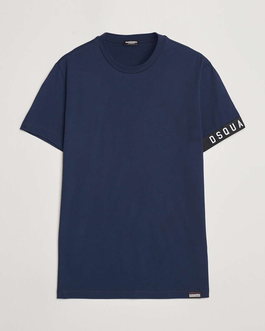 Heren | T-shirts | Dsquared2 | Taped Logo Crew Neck T-Shirt Navy/White