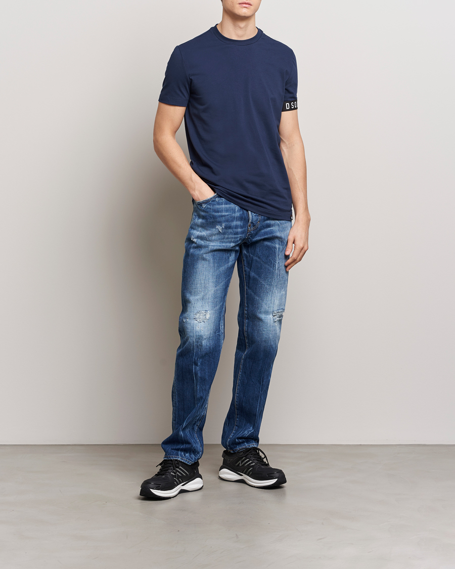 Heren | T-shirts | Dsquared2 | Taped Logo Crew Neck T-Shirt Navy/White