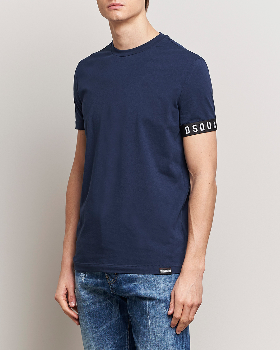 Heren | T-shirts | Dsquared2 | Taped Logo Crew Neck T-Shirt Navy/White