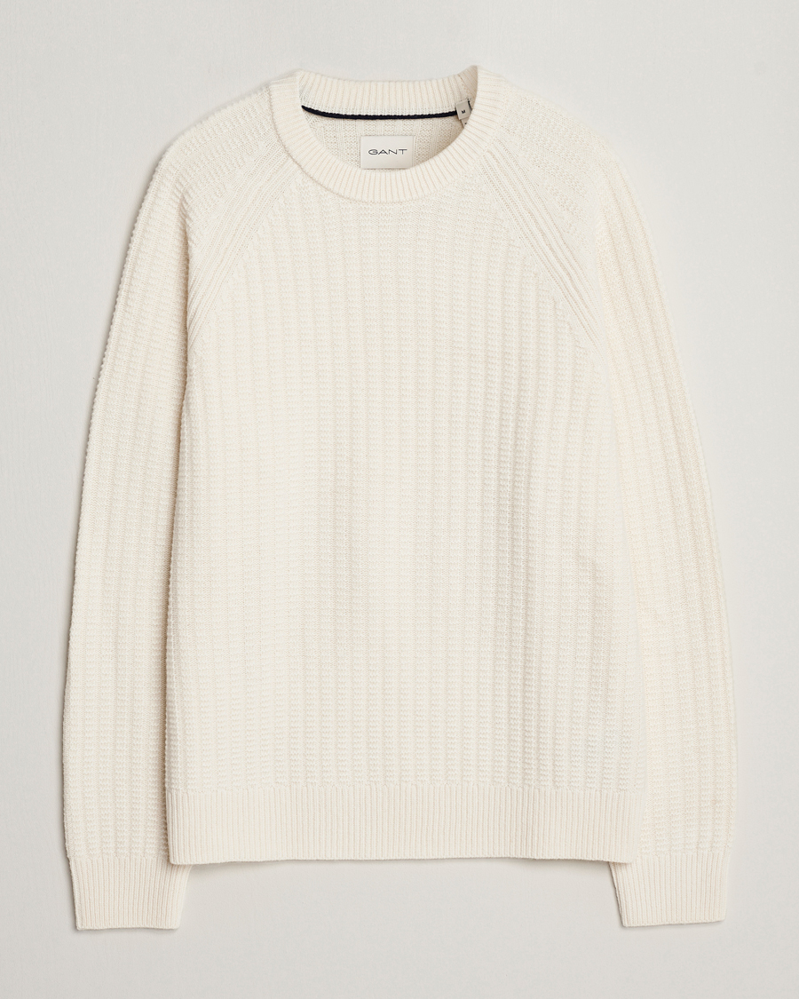 Heren | Truien | GANT | Textured Raglan Knitted Crew Neck Cream