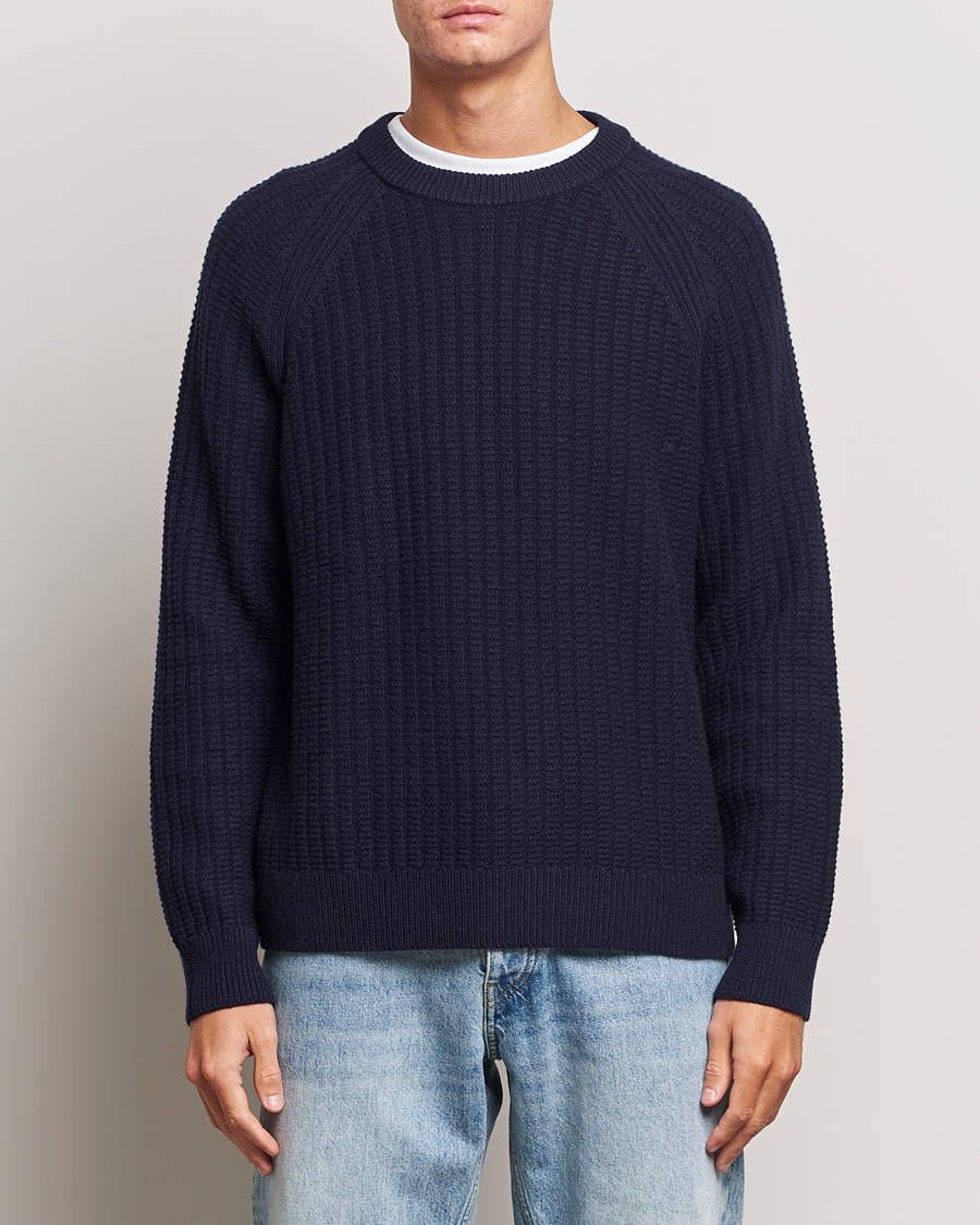 Heren | Truien | GANT | Textured Raglan Knitted Crew Neck Evening Blue