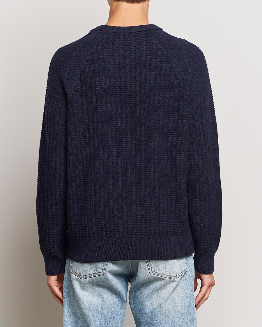 Heren | Truien | GANT | Textured Raglan Knitted Crew Neck Evening Blue