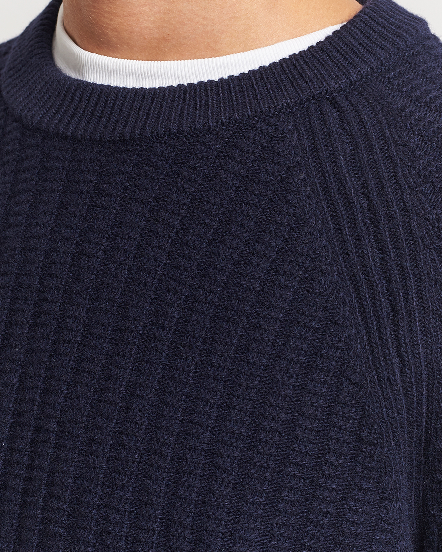 Heren | Truien | GANT | Textured Raglan Knitted Crew Neck Evening Blue