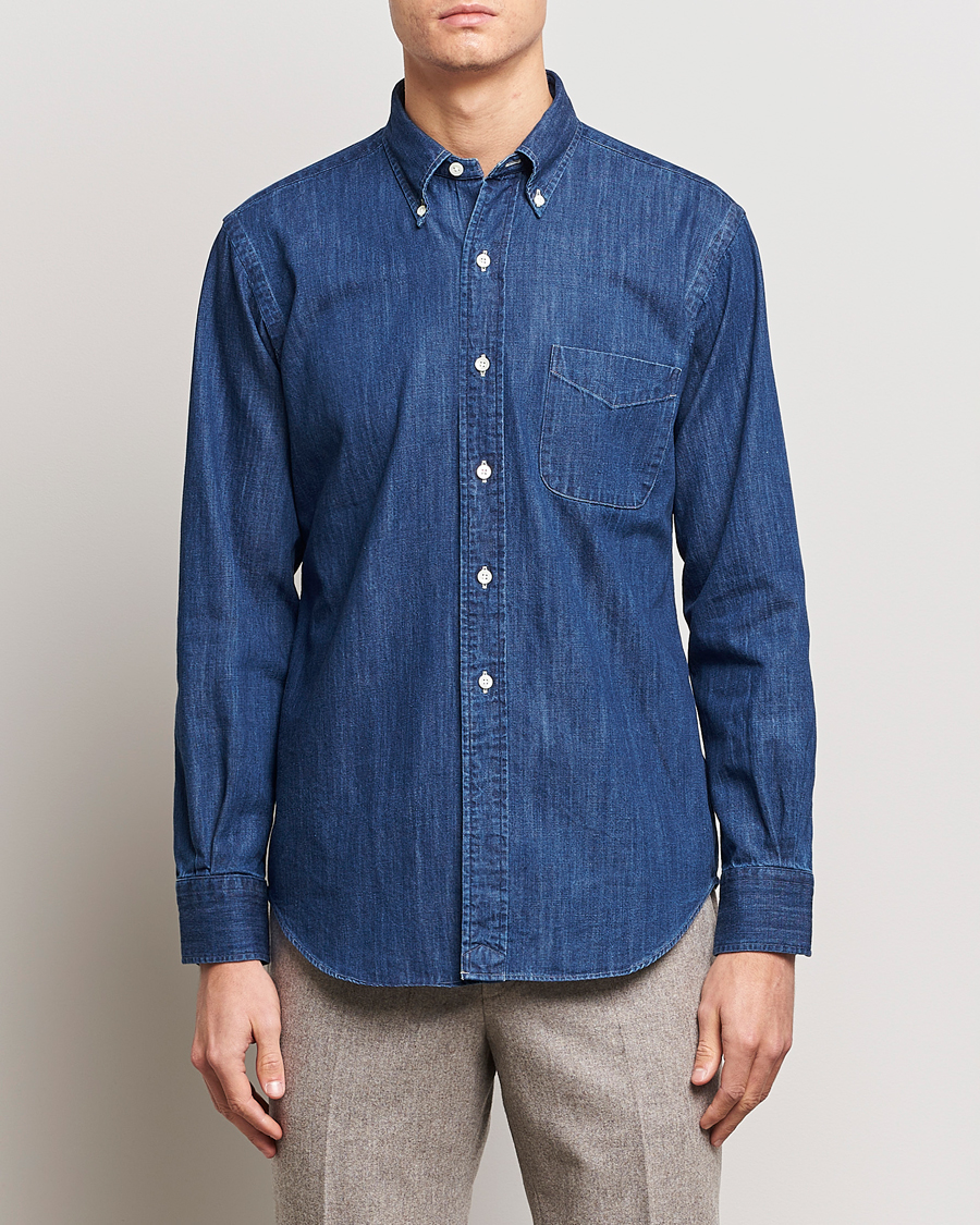 Heren | Overhemden | Kamakura Shirts | Vintage Ivy Denim Button Down Shirt Dark Indigo