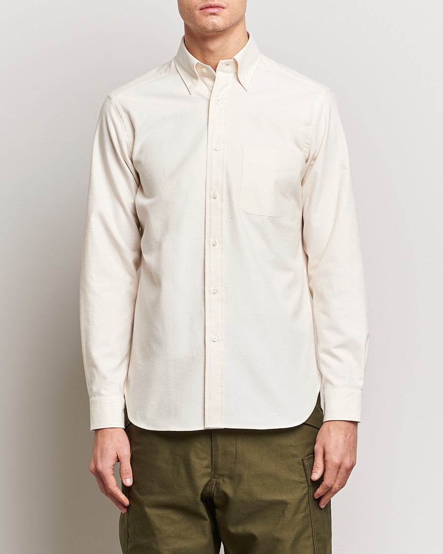 Heren | Overhemden | Beams F | Cotton Flannel Button Down Shirt Off White