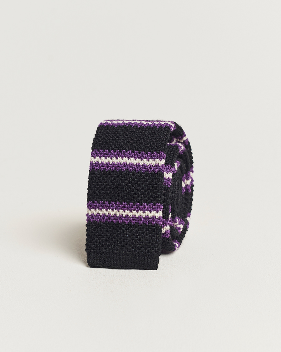Heren | Beams F Striped Wool Tie Black/Purple | Beams F | Striped Wool Tie Black/Purple