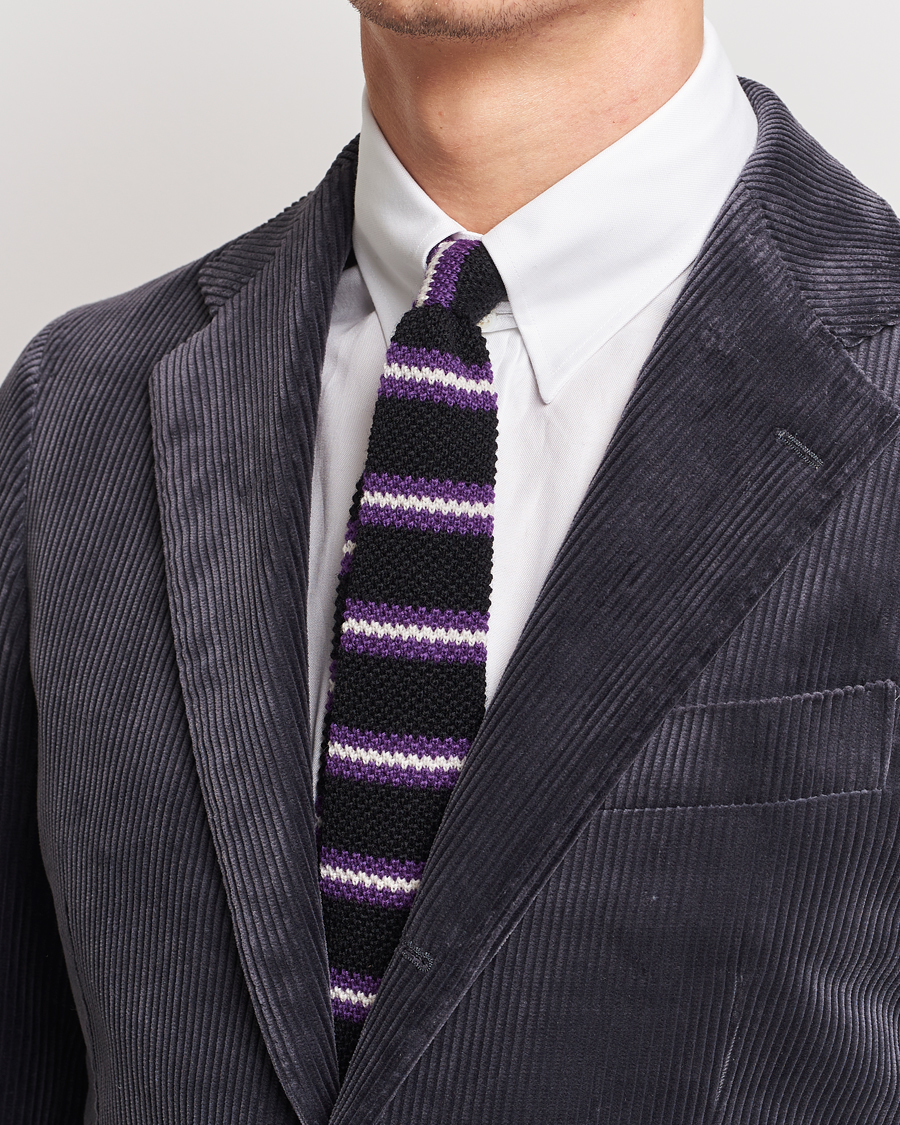 Heren | Beams F Striped Wool Tie Black/Purple | Beams F | Striped Wool Tie Black/Purple