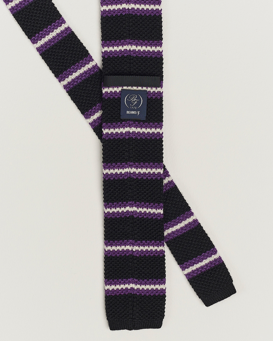 Heren | Beams F Striped Wool Tie Black/Purple | Beams F | Striped Wool Tie Black/Purple