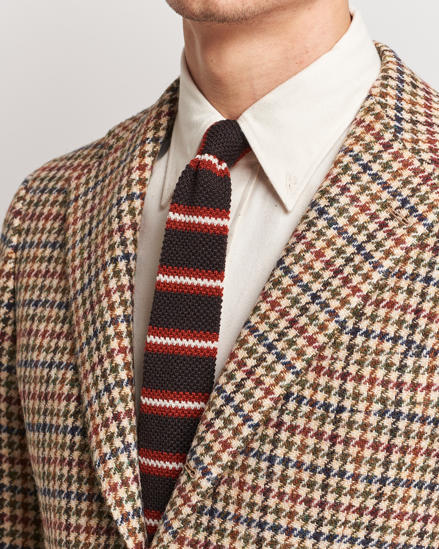 Heren |  | Beams F | Striped Wool Tie Brown/Red