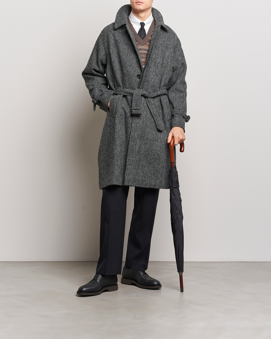 Heren | Jassen | Beams F | Harris Tweed Raglan Coat Dark Grey