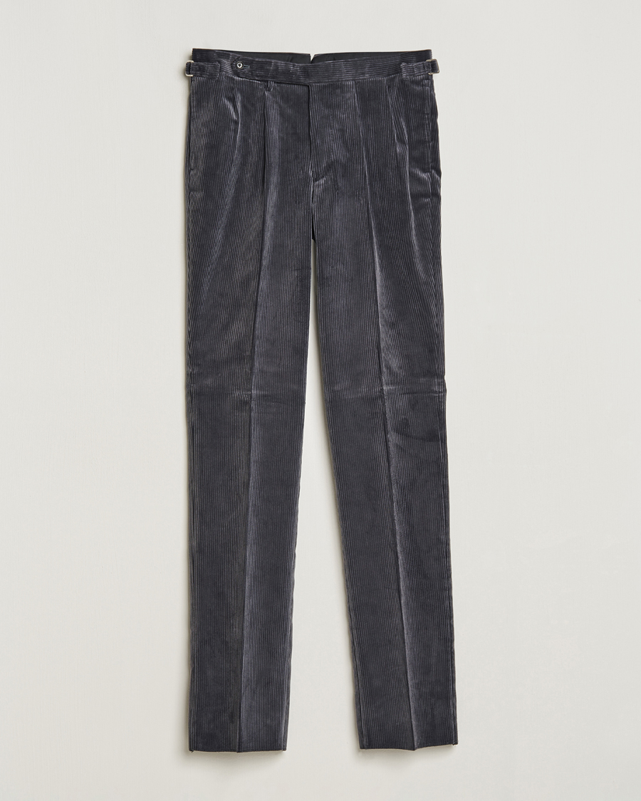 Heren | Broeken | Beams F | Corduroy Side Adjuster Trousers Charcoal