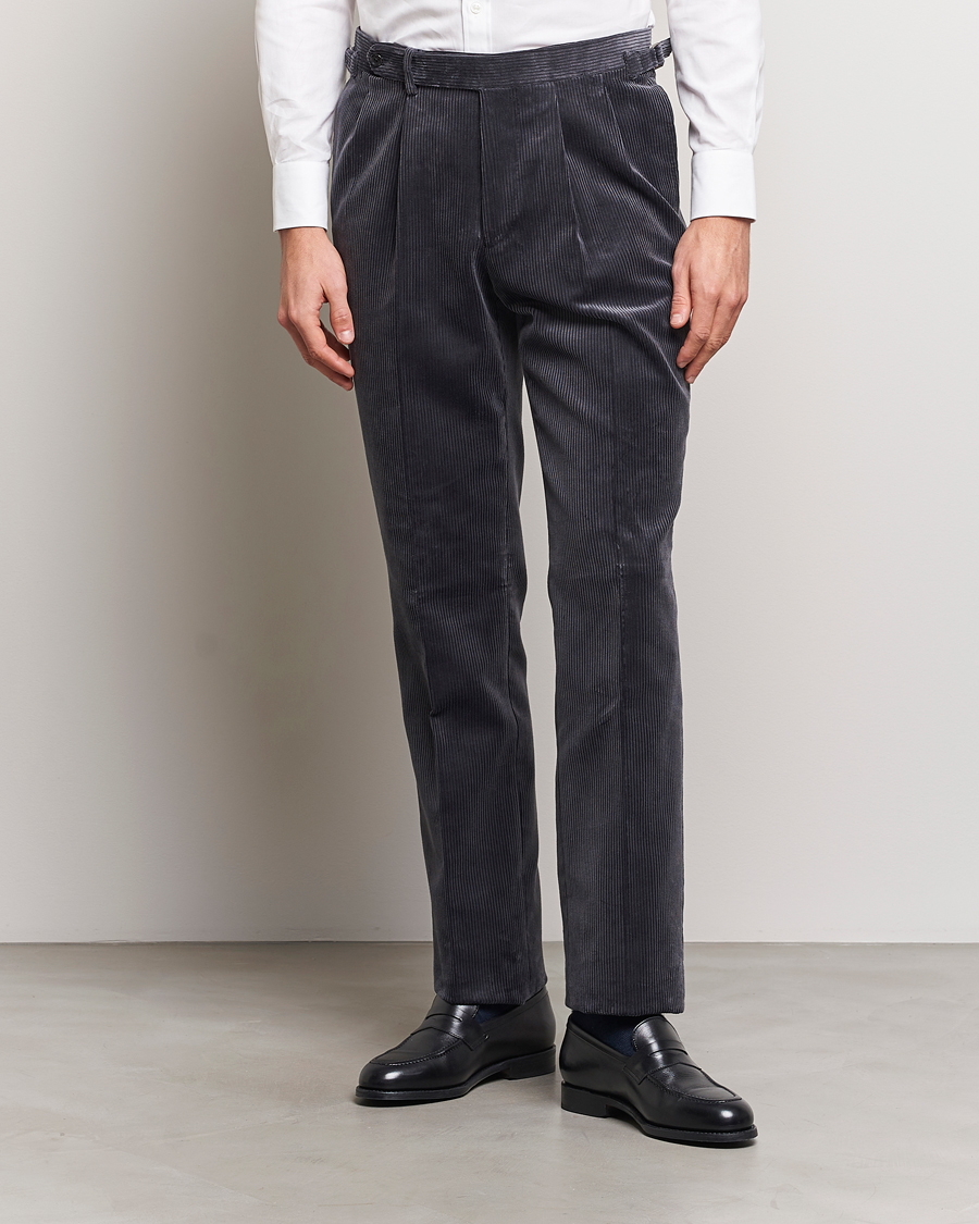 Heren | Broeken | Beams F | Corduroy Side Adjuster Trousers Charcoal