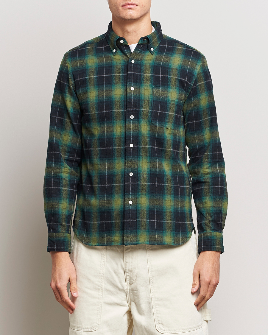 Heren | Sale | BEAMS PLUS | Shaggy Flannel Button Down Shirt Green Check