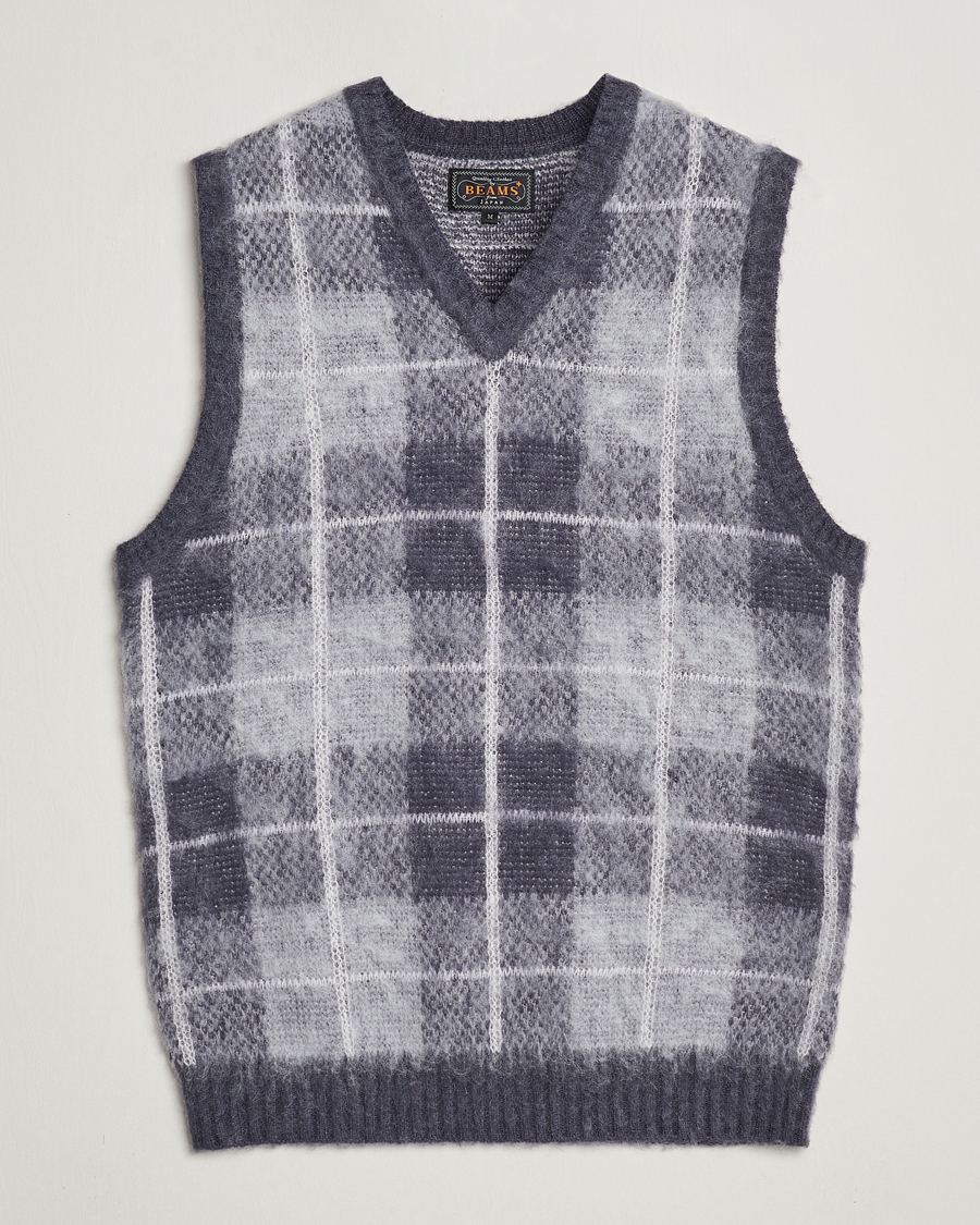 Heren | Truien | BEAMS PLUS | Check Mohair Vest Grey