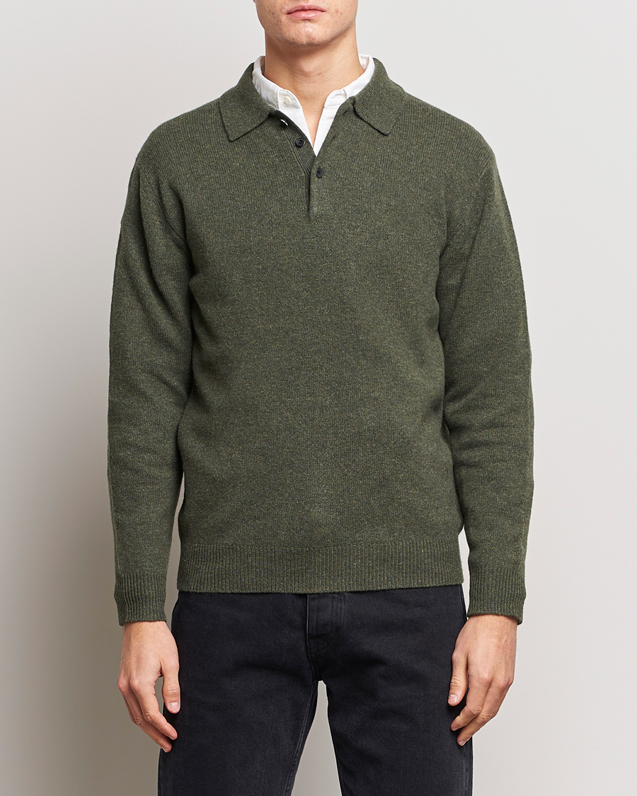 Heren | BEAMS PLUS | BEAMS PLUS | Long Sleeve Knitted Polo Olive