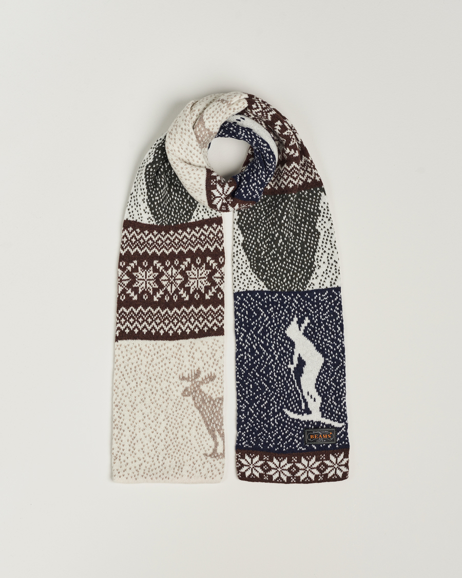 Heren | BEAMS PLUS Nordic Jacquard Muffler Scarf Natural | BEAMS PLUS | Nordic Jacquard Muffler Scarf Natural