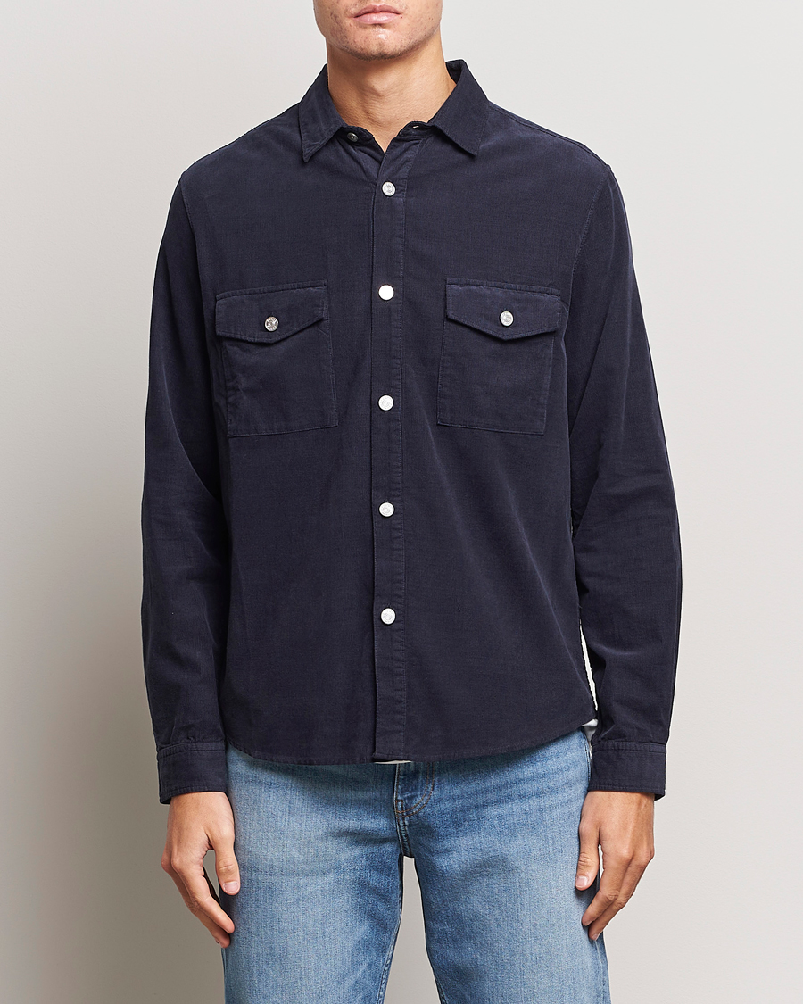 Heren | Overhemden | FRAME | Douple Pocket Micro Cord Shirt Midnight Blue