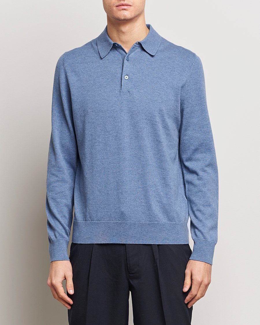 Heren | Sale | Filippa K | Knitted Polo Shirt Paris Blue