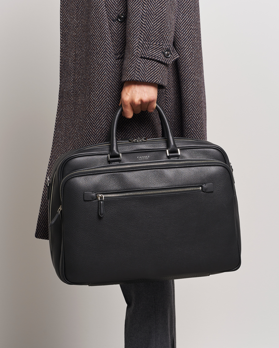 Heren | Italian Department | Canali | Grain Leather Weekend Bag Black