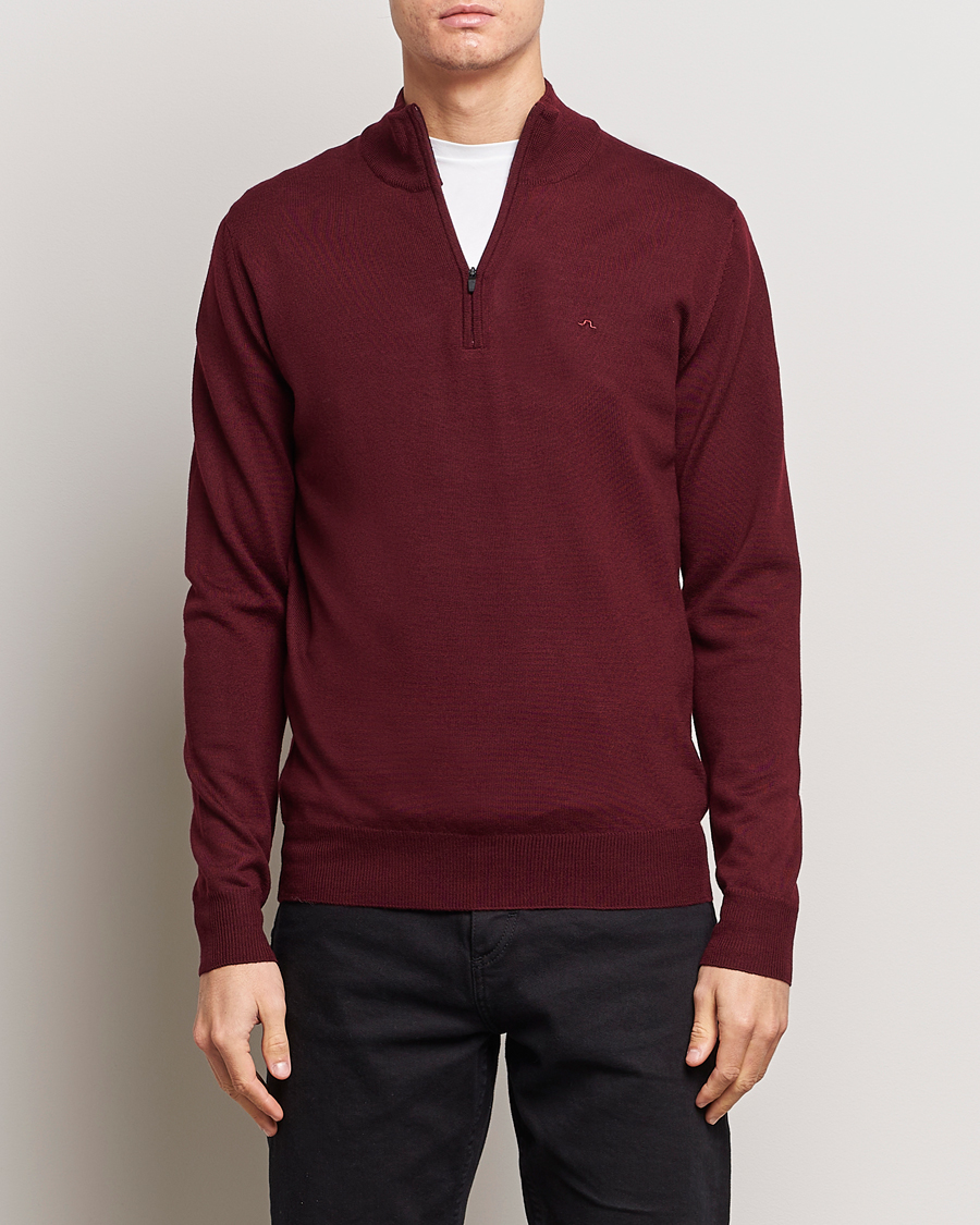 Heren | Sale -30% | J.Lindeberg | Kiyan Quarter Zip Wool Sweater Zinfandel
