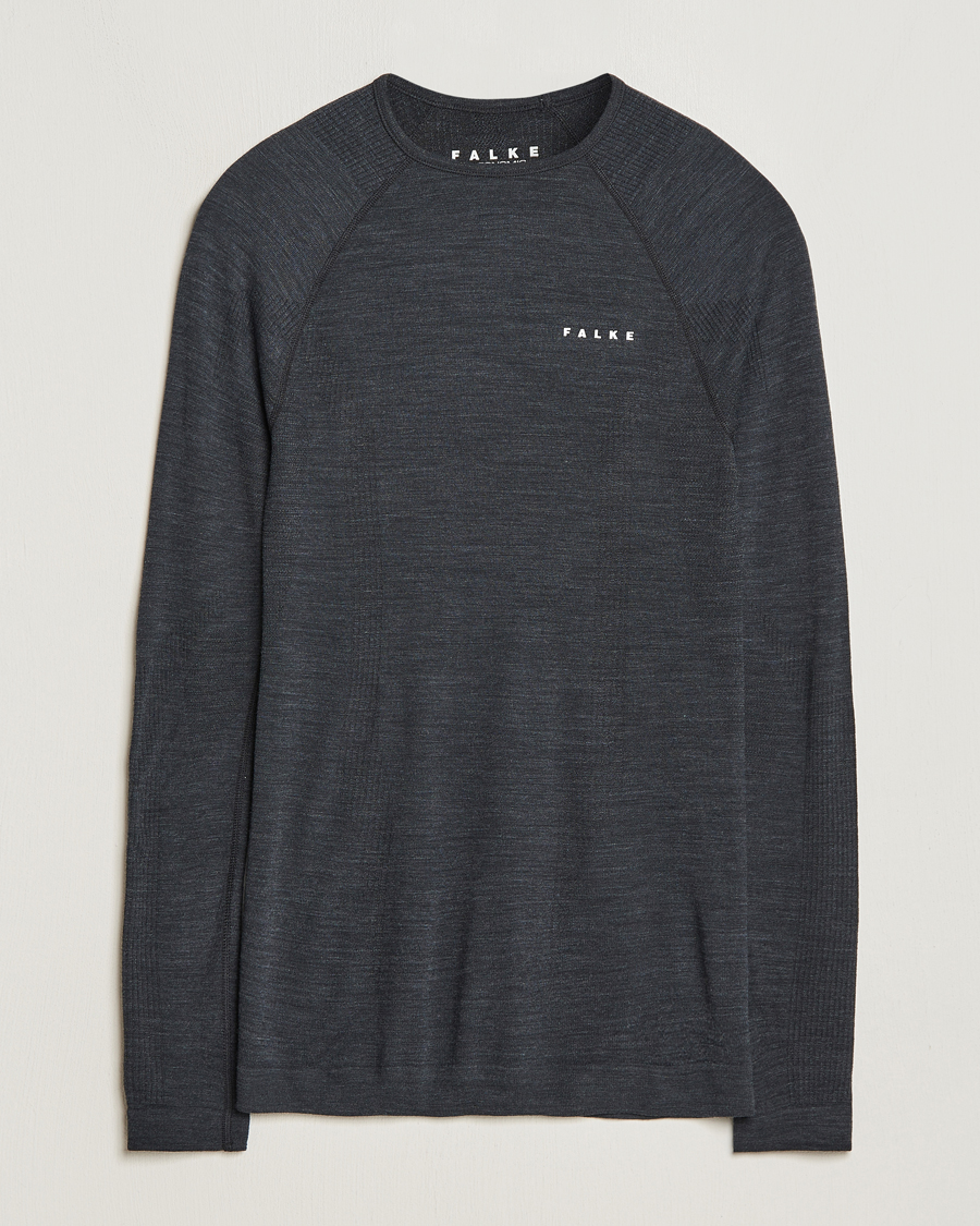 Heren | T-shirts | Falke | Long Sleeve Wool Tech Shirt Black